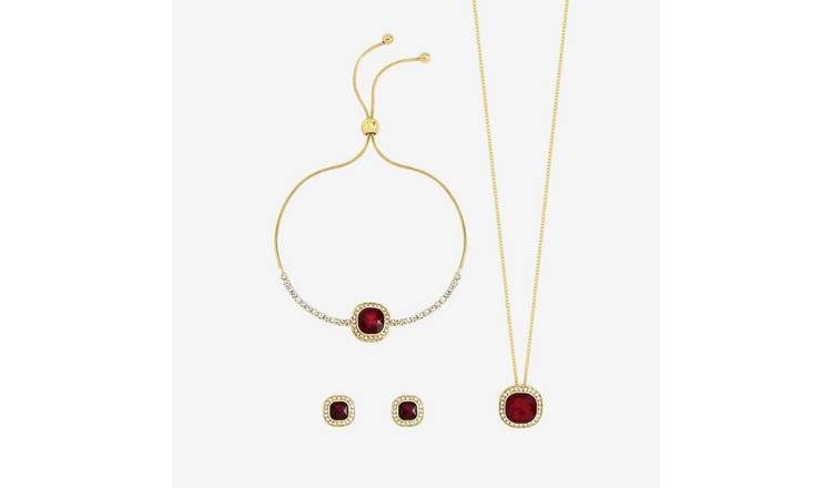Jon Richard Gold Plated And Garnet Crystal Trio Jewellery Set - Gift Box