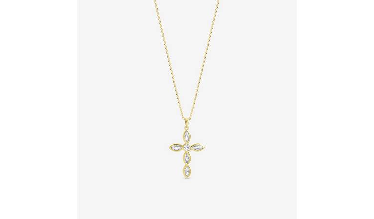 Inicio Gold Bezel Cross Pendant Necklace
