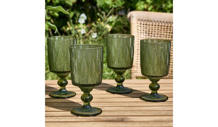 Dibor Set of 4 Botanic 350ml Glass Wine Glasses - Green