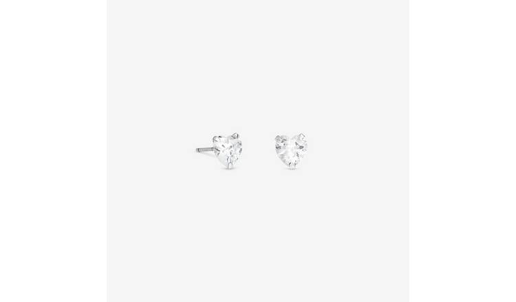 Simply Silver 925 Sterling Silver Cubic Zirconia Heart Stud Earrings