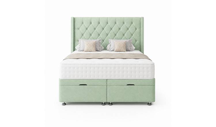 Comfy Deluxe Zoro 3ft Single Plush Velvet End Lift Ottoman Bed Set - Duck Egg