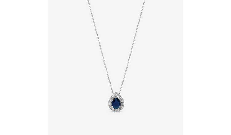 Jon Richard Rhodium Plated Cubic Zirconia Sapphire Pear Pendant Necklace