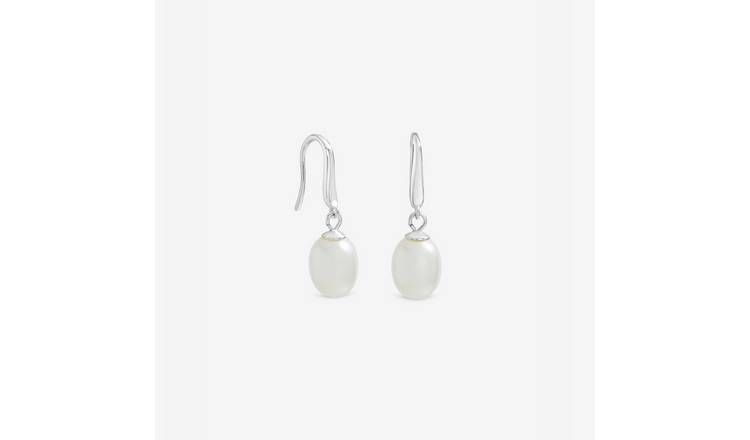 Simply Silver 925 Sterling Silver Plated Pearl Drop Earrings
