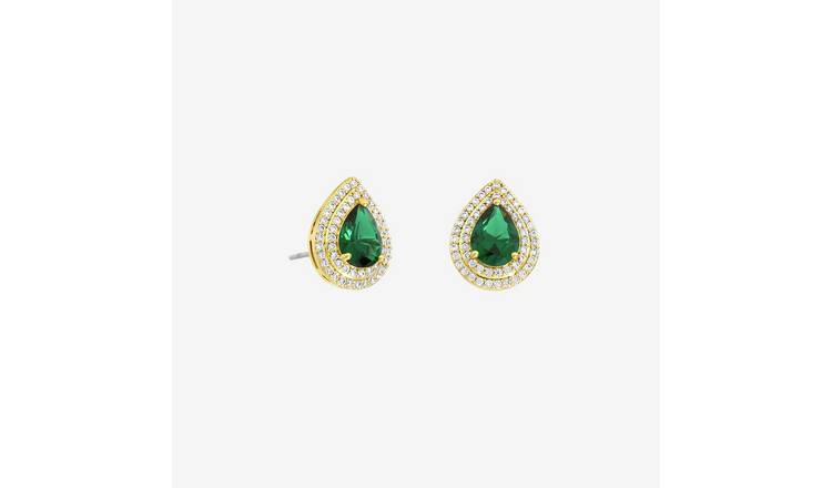 Jon Richard Gold Plated Cubic Zirconia Emerald Pear Stud Earrings