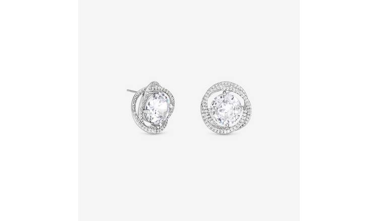 Jon Richard Rhodium Plated Cubic Zirconia Twist Halo Stud Earrings