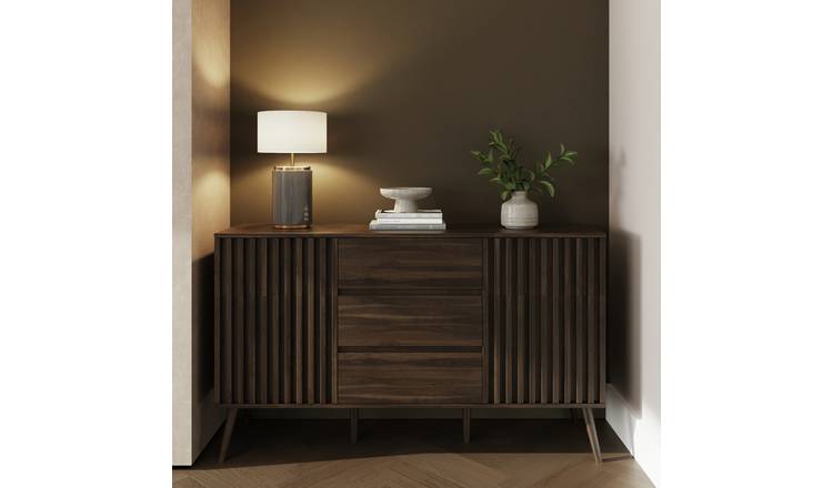 GFW Louvered 2 Door 3 Drawer Sideboard - Walnut Effect