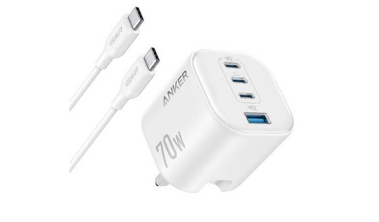 Anker Zolo 70W 4-Port USB-C & USB-A GaN Charger with 1.8m USB-C Cable - White