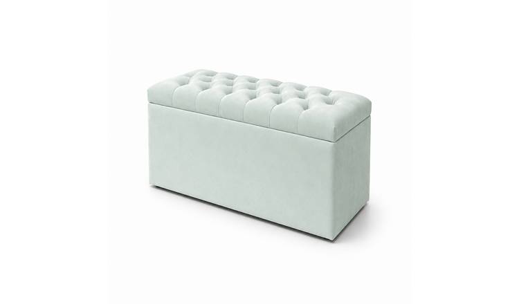 Comfy Deluxe Chesterfield Plush Velvet Storage Ottoman – Duck Egg
