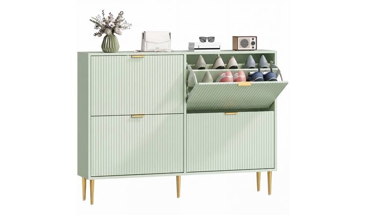 HOMCOM Fluted Shoe Cabinet with 4 Flip Drawers- Green