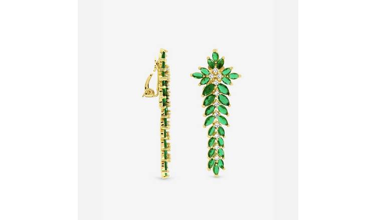 Jon Richard Gold Plated Emerald Statement Clip Earrings