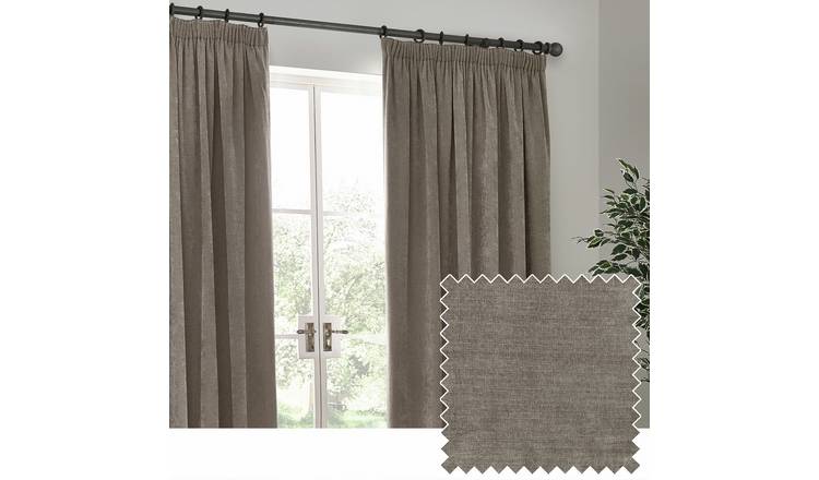 Yard Heavy Chenille Pencil Pleat Curtains - Greige - 117x137cm