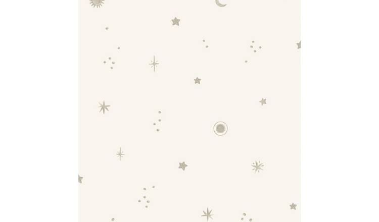 Grandeco Dudley Night Sky Stars Nursery Textured Wallpaper - White Grey