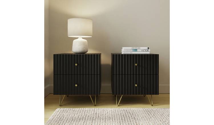 GFW Thalia 2 Drawer Bedside Table Pair - Black