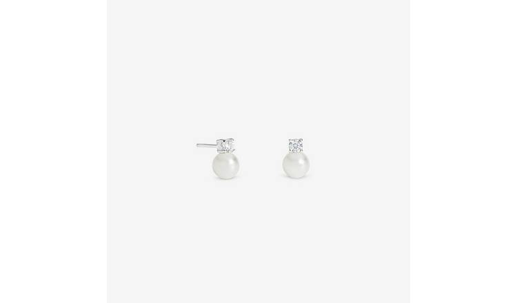 Simply Silver 925 Silver Cubic Zirconia Pearl Stud Earrings