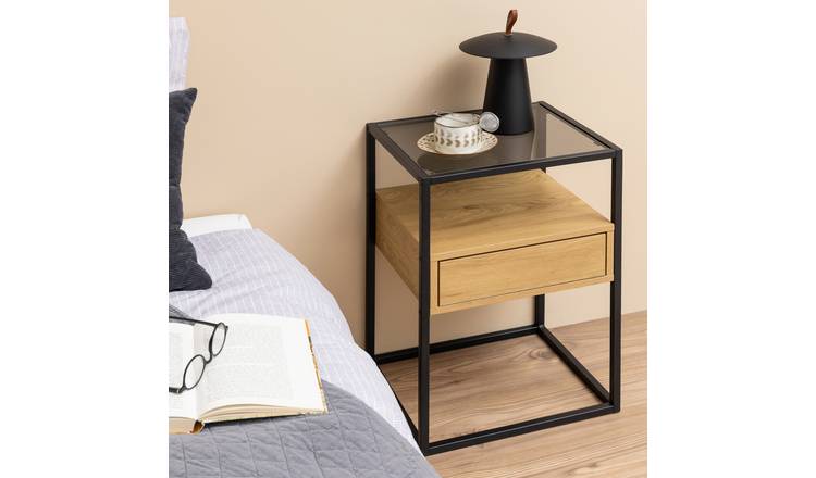 Furniture To Go Randolf 1 Drawer Bedside Table - Black and Brown