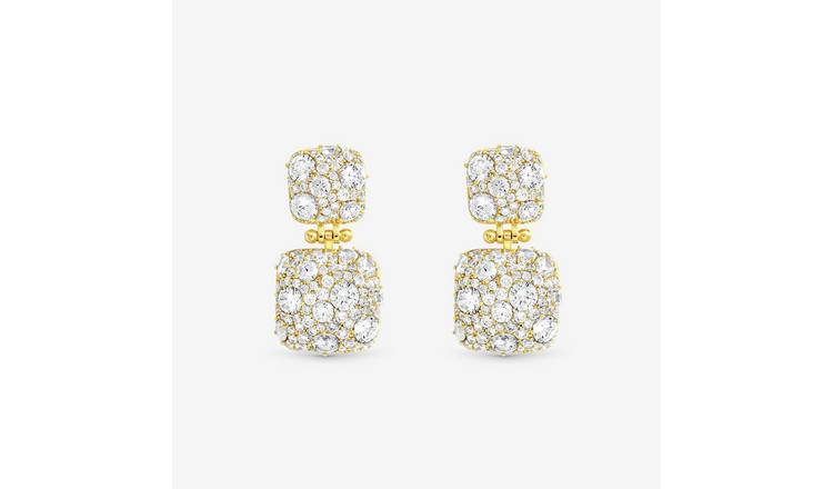 Jon Richard Gold Plated Pave Square Double Drop Earrings