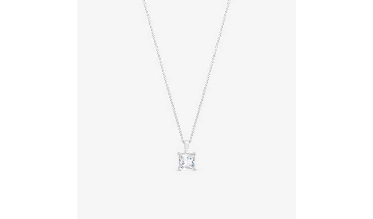 Simply Silver 925 Sterling Silver Princess Cut Pendant Necklace