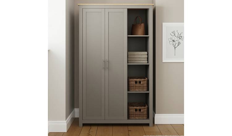 GFW Lancaster 2 Door Shelf Wardrobe - Grey