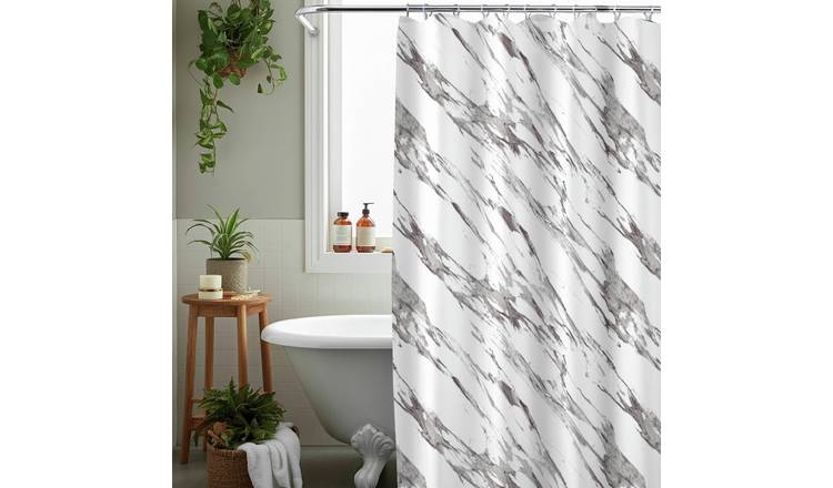 Aqualona Marble Print Shower Curtain - Grey