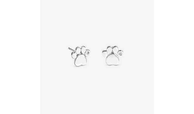 Simply Silver 925 Sterling Silver Paw Print Stud Earrings