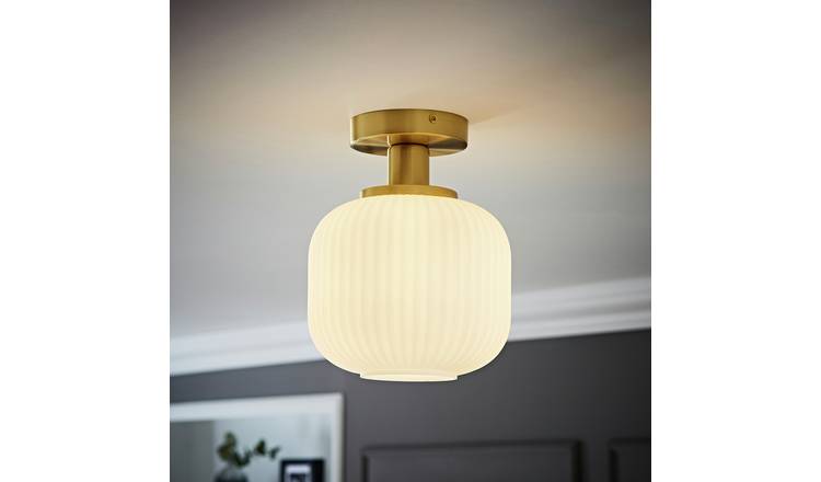 ValueLights Calpe Opal Glass Flush Ceiling Light - Gold