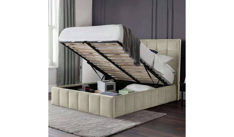 Julian Bowen Gatsby Kingsize Velvet End Lift Ottoman Bed - Cream