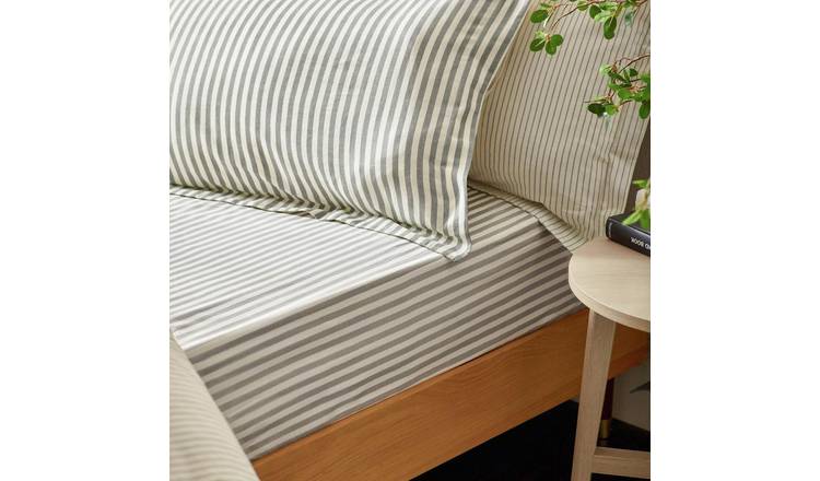 Yard Hebden Cotton Stripe Grey Fitted Sheet - Single