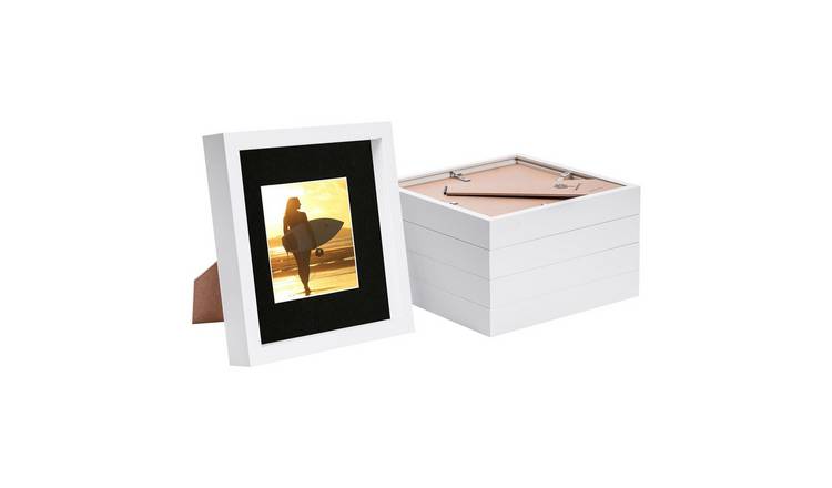 Nicola Spring 3D Box Photo Frames - 8" x 8" with Mount - Set of 5 - White