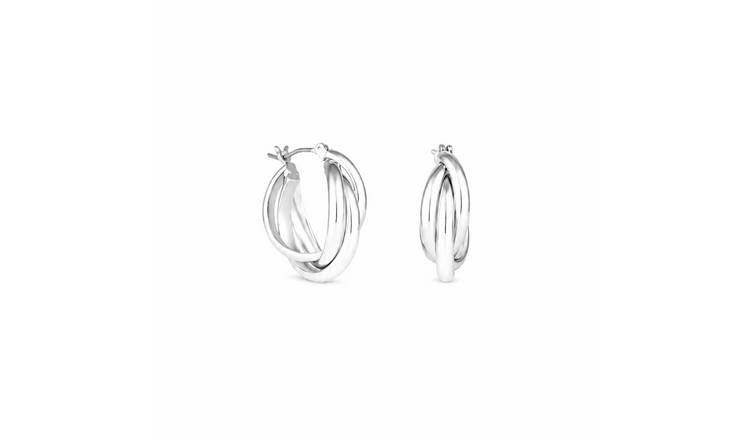 Jon Richard Silver Polished Interlocking Hoop Earrings