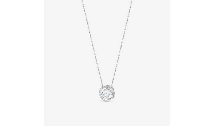 Jon Richard Rhodium Plated Cubic Zirconia Twist Halo Pendant Necklace