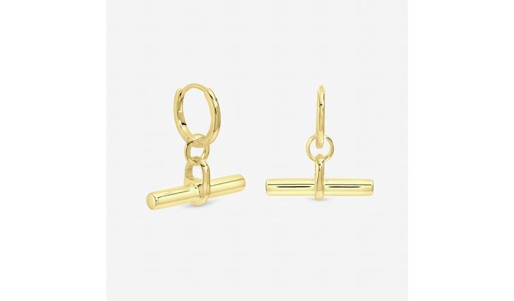 Inicio Gold Plated T-Bar Hoop Earrings with Gift Pouch