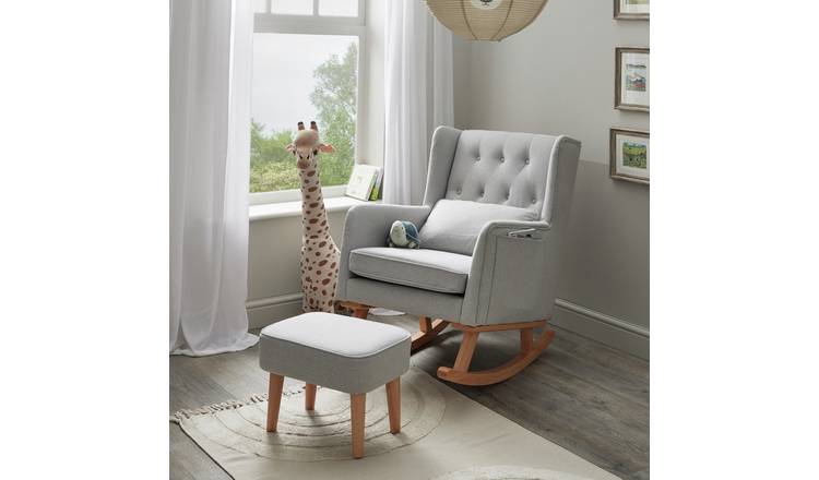 Babymore Lux Polyester Rocking Chair With Foot Stool - Grey