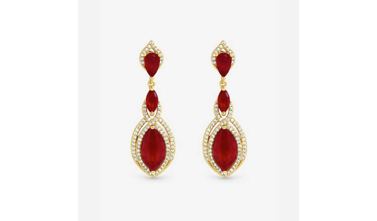 Jon Richard Gold Plated Ruby Navette Drop Earrings