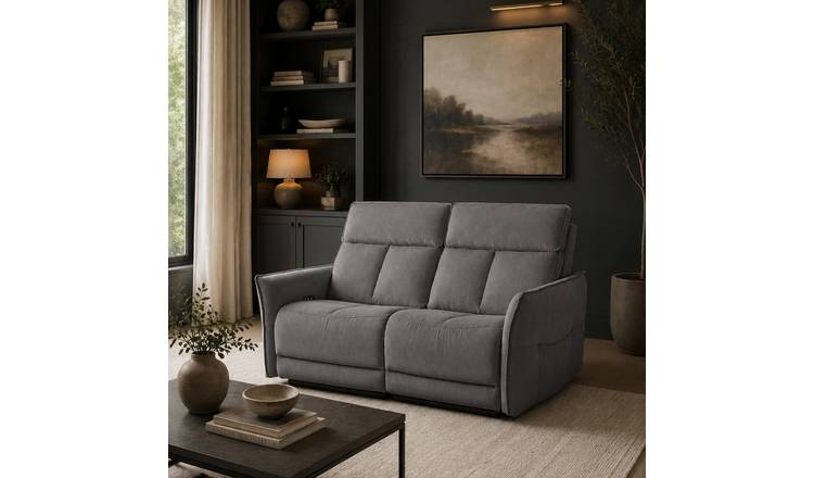 Aspire Riva Fabric 2 Seater Power Recliner Sofa - Grey