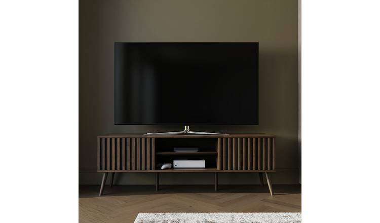 GFW Louvered 2 Door TV Unit - Walnut Effect
