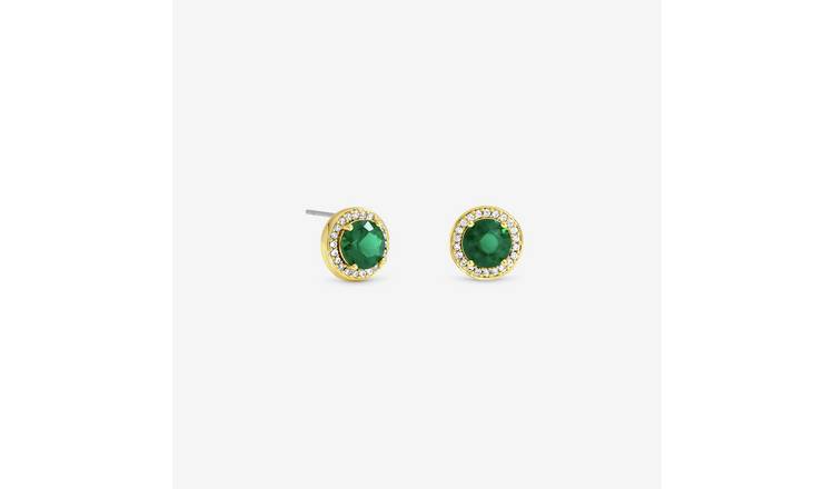 Jon Richard Gold Plated Cubic Zirconia Emerald Halo Stud Earrings