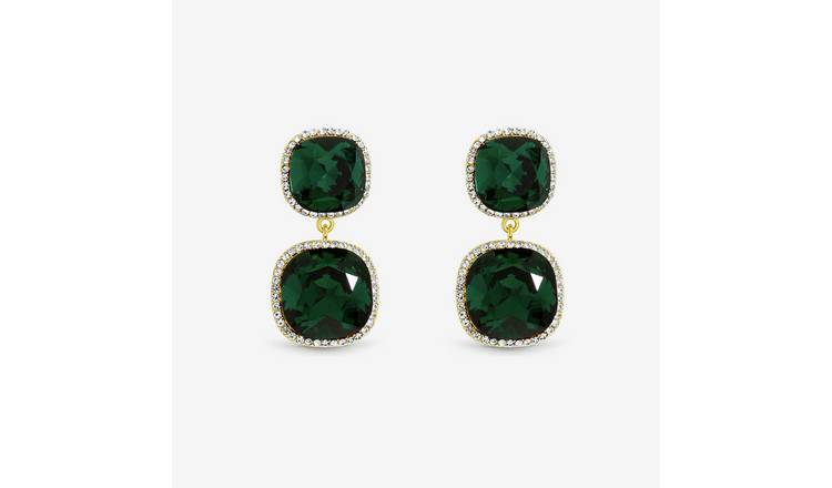 Jon Richard Gold Plated Emerald Double Drop Halo Earrings