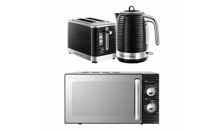 Russell Hobbs Inspire Bundle Kettle, 2 Slice Toaster & Microwave - Black