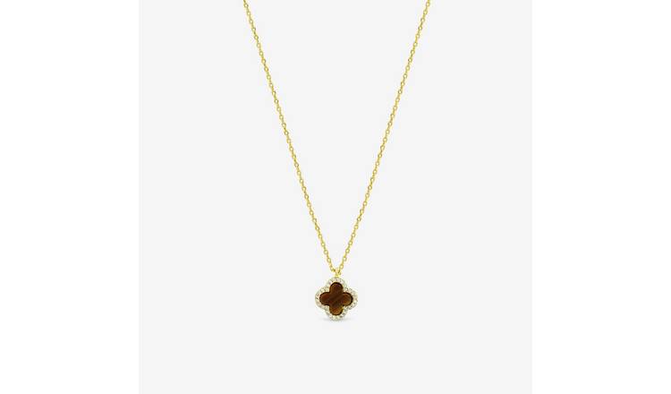 Jon Richard Gold Plated Tiger Eye Clover Pendant Necklace