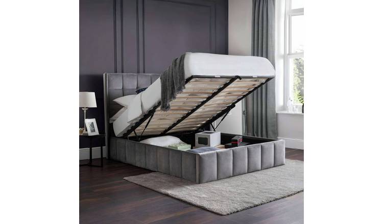 Julian Bowen Gatsby Kingsize Velvet End Lift Ottoman Bed - Grey