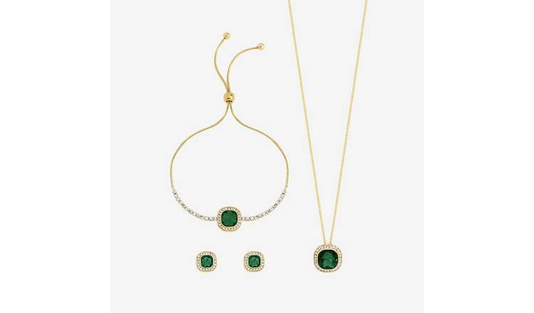 Jon Richard Gold Plated Emerald Crystal Trio Jewellery Set - Gift Box
