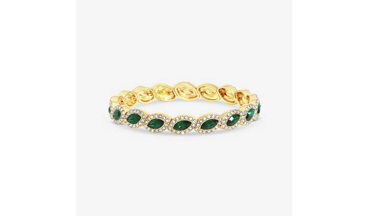 Jon Richard Gold Plated and Emerald Navette Stretch Bracelet