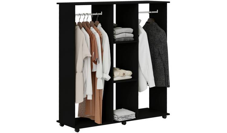 HOMCOM Double Open Wardrobe with Clothes Hanging Rails - Black