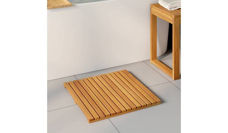 Walplus Wooden Bath Mat Plain - Brown - 50 x 50 cm