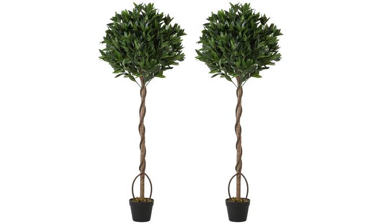Outsunny Set of 2 150cm Artificial Bay Laurel Topiary Trees - Green
