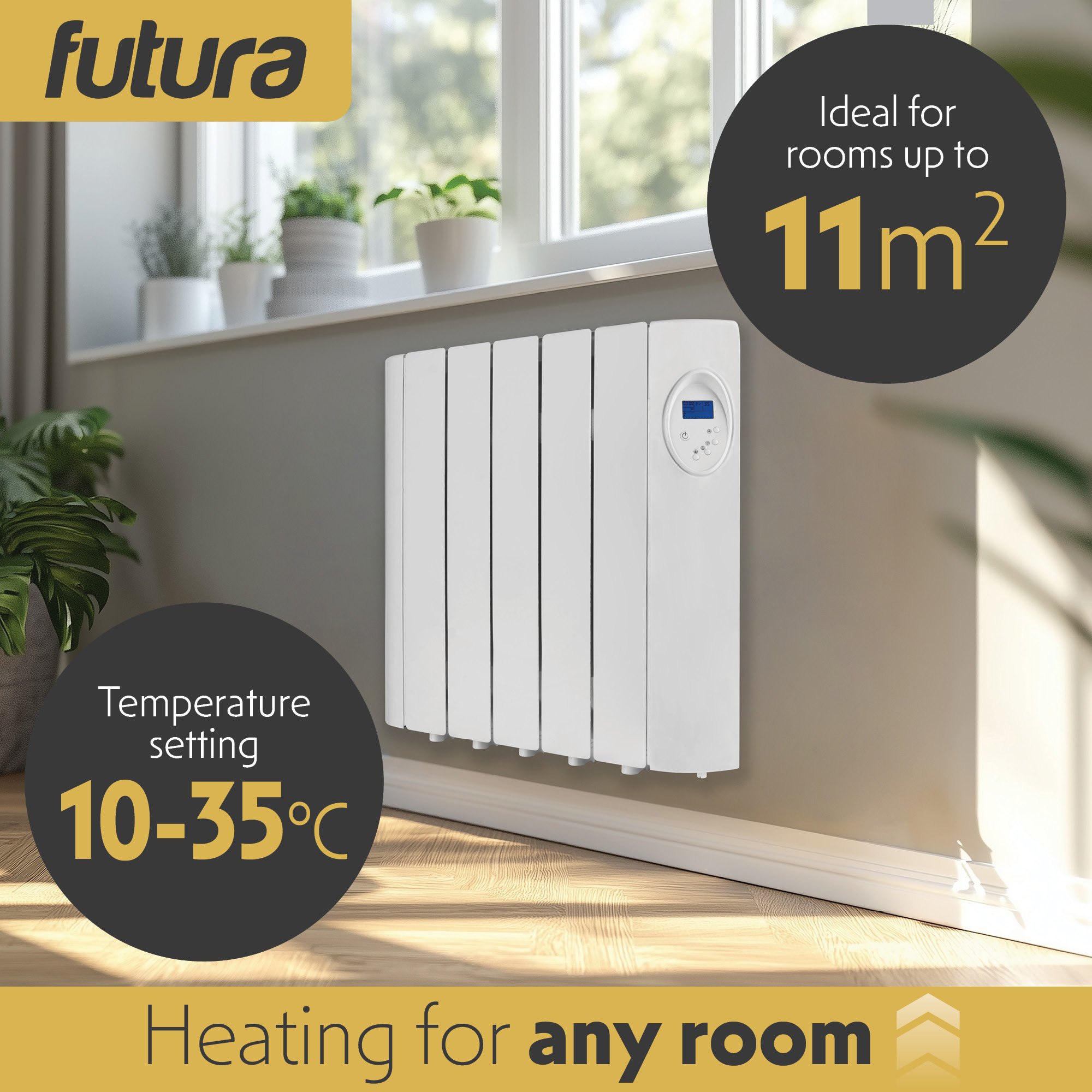 Futura 900W Wall Mounted Oil-Filled Electric Radiator 57cm - White - Image 4