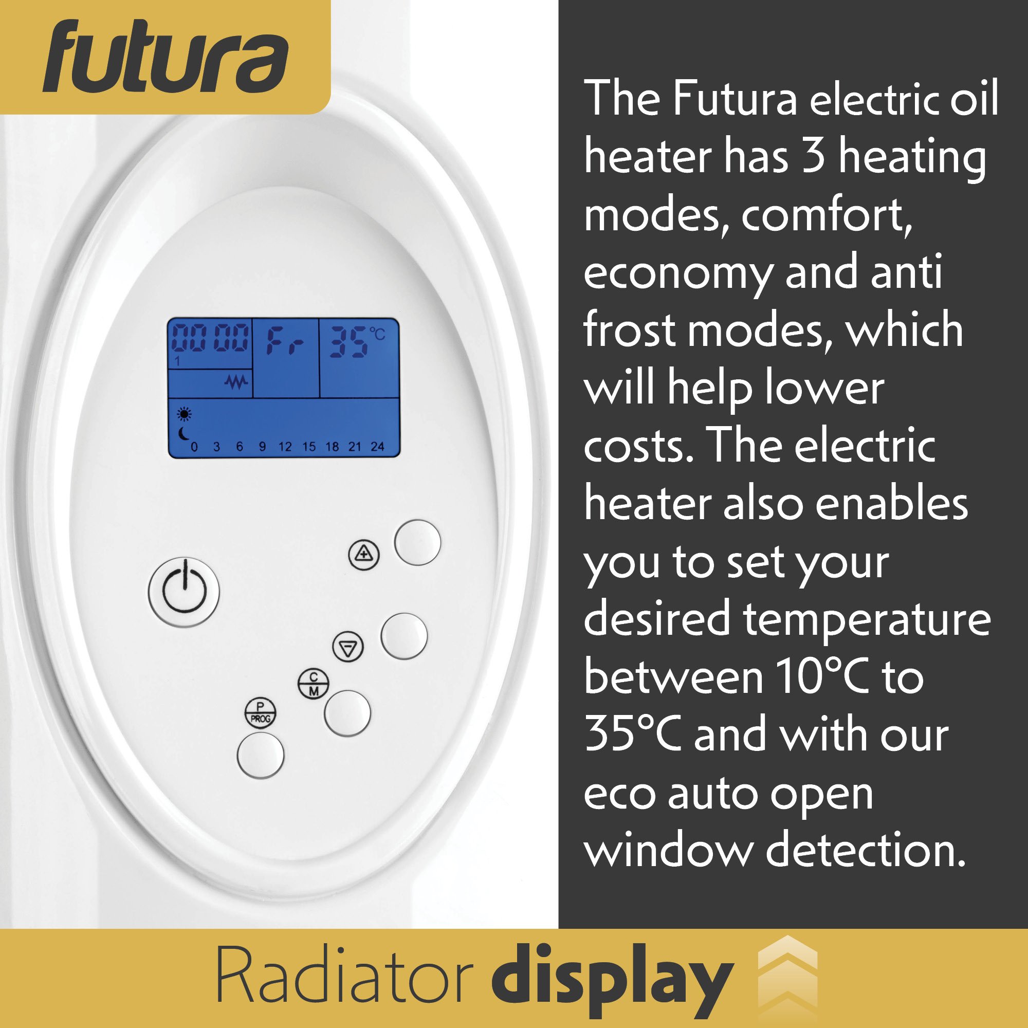 Futura 900W Wall Mounted Oil-Filled Electric Radiator 57cm - White - Image 6