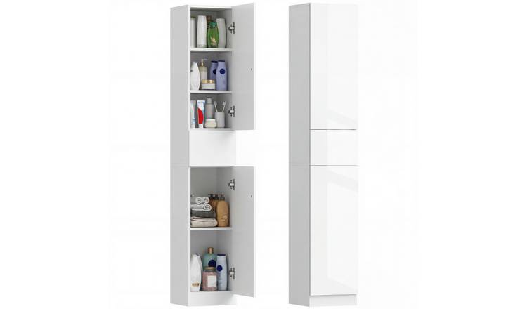 kleankin Tall Bathroom Cabinet with Adjustable Shelves and Cupboard - White