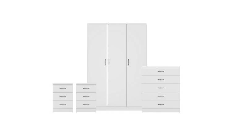 Vida Designs Denver Bedroom Set (2x Bedside, 6 Drawer Chest, Wardrobe) - White