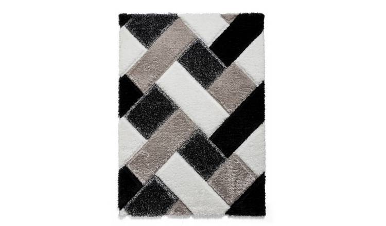 Mega Flooring Black Shaggy Geometric Rug - 120 x 170cm